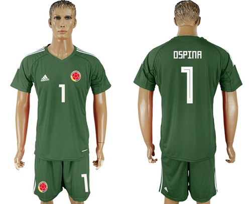 Colombia #1 Ospina Green Goalkeeper Soccer Country Jersey